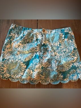 Lilly Pulitzer Colette Floral Skort Ariel Blue/White Scallop Hem Size 14